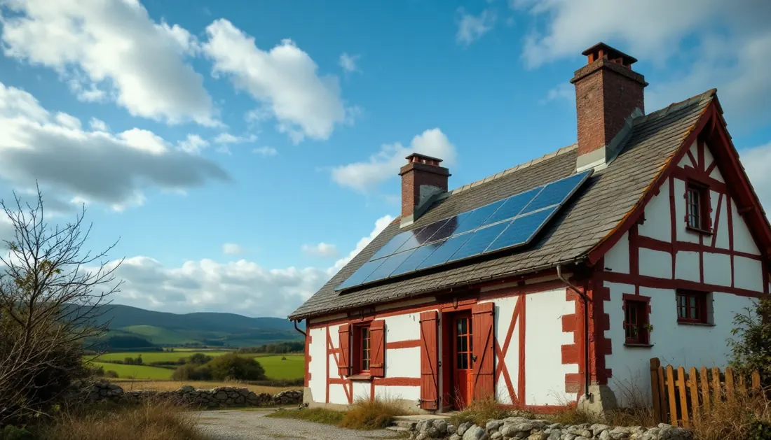 Panneaux solaires sur une maison basque à Bayonne
